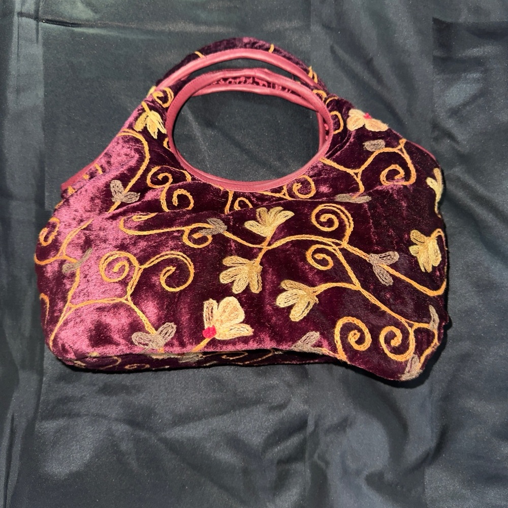 Elegant Velvet Embroidered Handbag